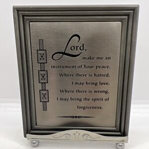 Vintage The Lord's Peace Metal Plaque with stand by Russ Berrie (Harvest Moon)